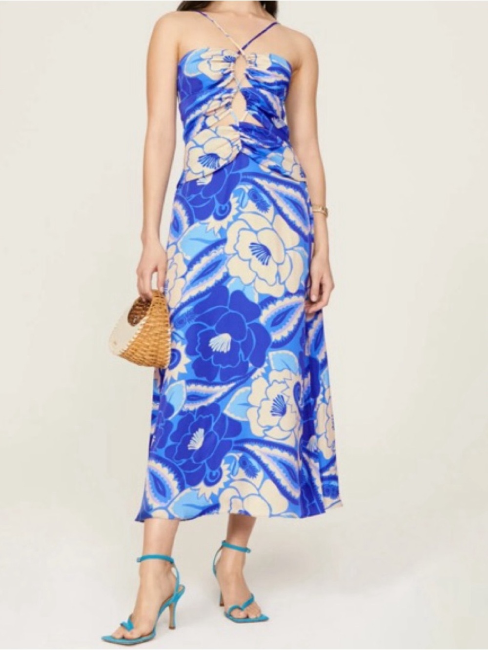 FARM Rio Blue and Cream Floral Maxi Dress XL